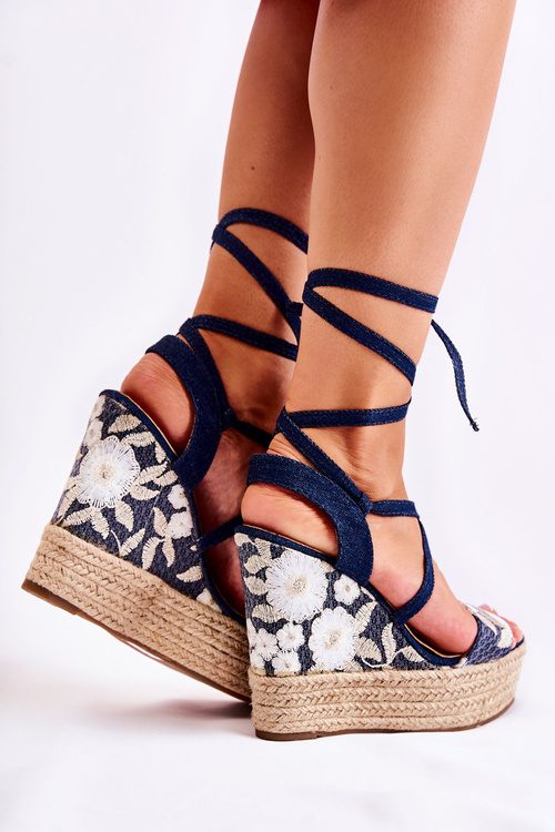 Módní vázané sandály na klínku námořnická modrá Recife