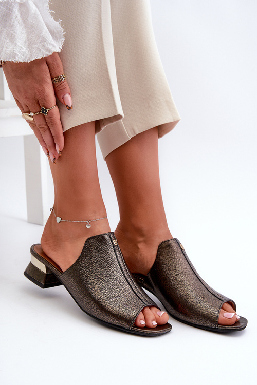 Elegantné Dámske Kožené Šľapky S Nízkym Podpätkom Maciejka 06360-20 Grafitové