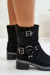 Dámske Čižmy S Nízkych Opätkom A Prackami Čierne Zudra
