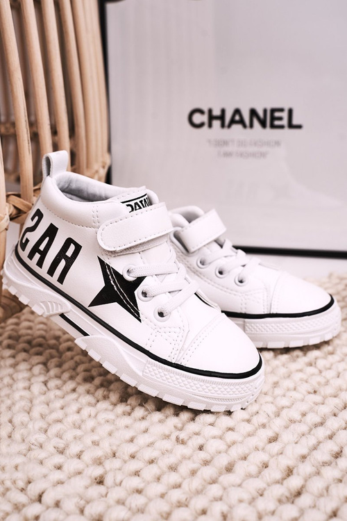 Dětské Vysoké Tenisky Se Suchým Zipem Bílé Sparky