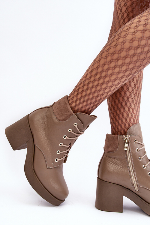 Kožené Dámské Botky Na Sloupku Tmavě Hnědé Lemar Leocera