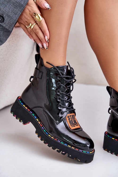 Lakovane Čižmy Dámske Na Zips Kožené Artiker 55C0517 Čierne