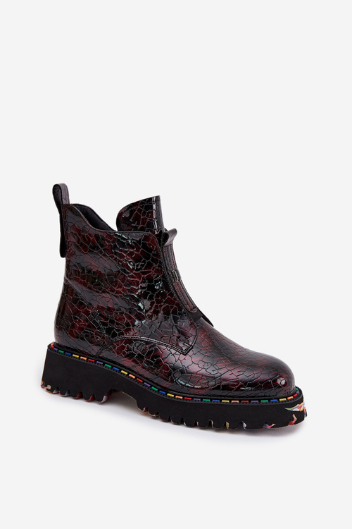 Lakované dámské kotníčková obuv z přírodní kůže s vyhříváním Artiker 57C0165 bordó