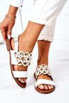 Kožené Prolamovane Sandály Lewski Shoes 3042 Bílé