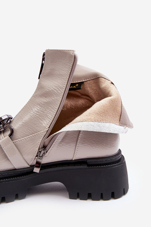 Dámské lakové boty na zip D&A MR870-94 Světle šedá