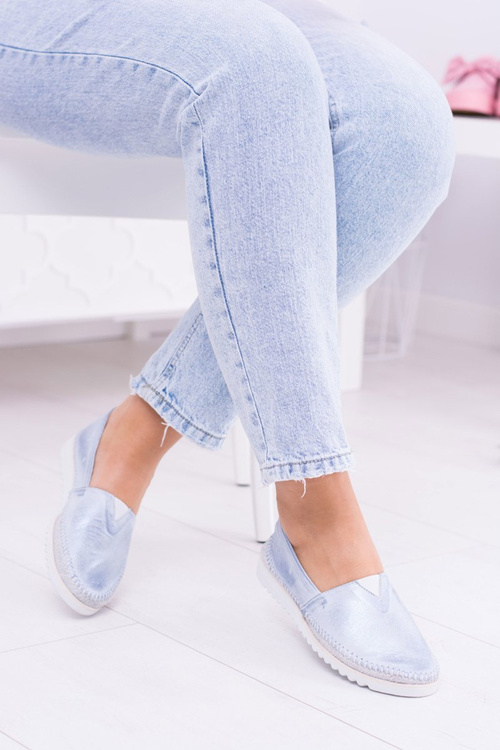 Dámska modrá kožená sklz na frela