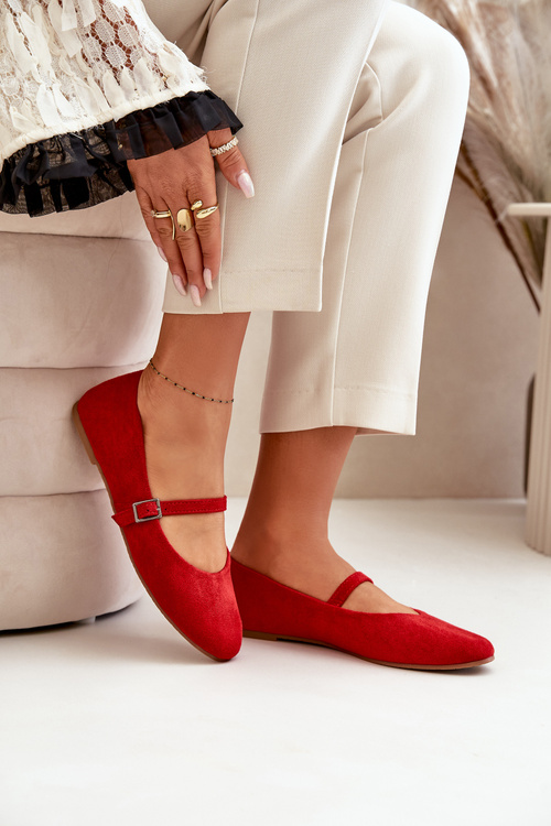 Plné Baleríny S Páskem Eko Semišové Červené Tirilina