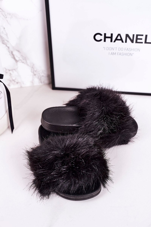 Dětské Pantofle S Kožešinou černé Fashionista