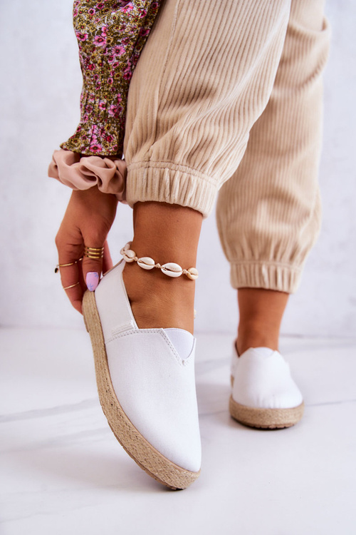 Módne ženské espadrilles krížové džínsy jj2r4001c biele