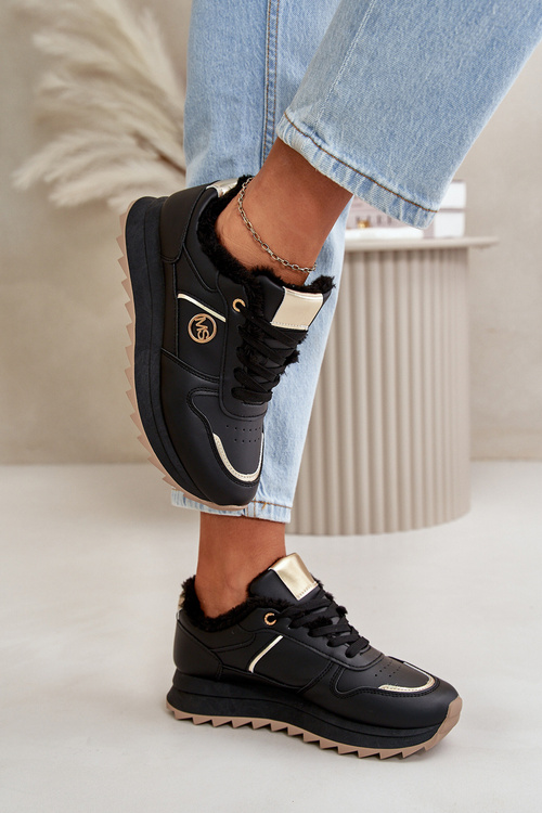 Dámske Športové Topánky Zateplené Kožúškom Na Platforme Čierne Lerisas