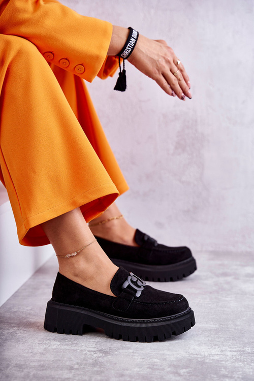 Dámské semišové semišové mokasíny se zdobením černe Leeza