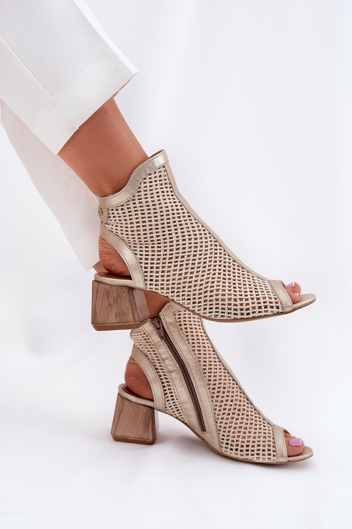 Dámske Kožené Čižmy Na Podpätku S Odkrytou Pätou Maciejka 06899-25 Zlatohnedé