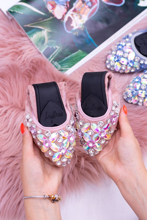 Lu Boo růžové semišove baleríny Zirkony Even