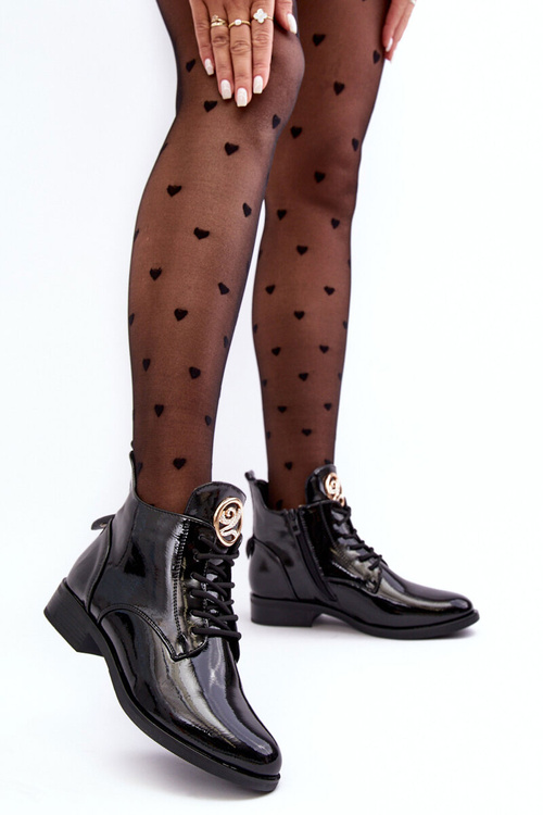 Lakované dámské polobotky s ozdobou černé Attiame