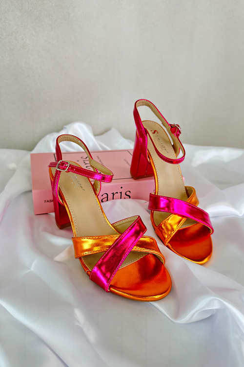 Eko kožené sandále na vysokom opätku fuksia Abilica