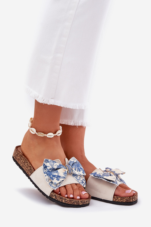 Dámské pantofle s mašlí na korkové platformě modré Lisandrea