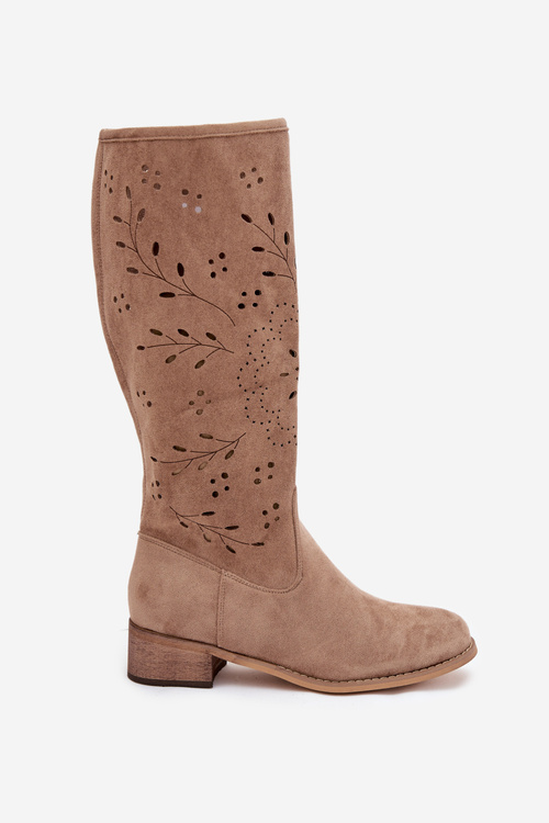 Ažurové dámské kozačky na klínu béžové Helinna