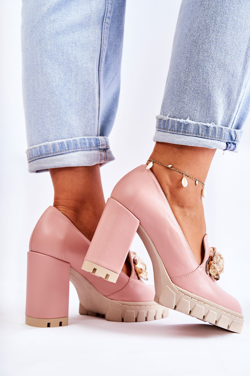 Elegantné čerpadlá s hladkou výzdobou ružovej-beige