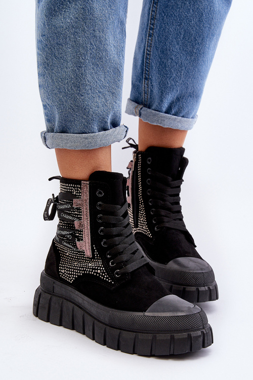 Vysoké dámske tenisky na masívnej platforme čierne Wonise