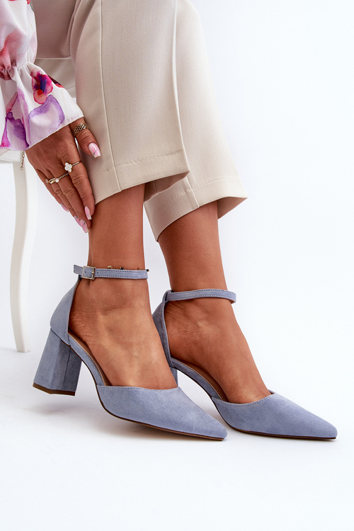 Topánky na opätku s ostrým nosom z eko-zamšu modré Halene