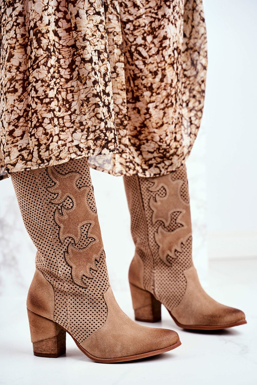 Dámské Kotníkové Boty Na Podpatku Kůže Béžový Vysoký Rosemary