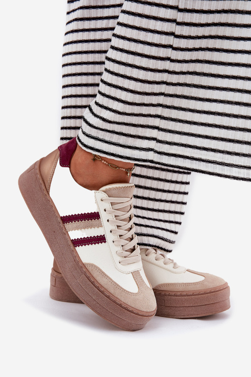 Kožené Dámske Sneakers Na Platforme Zazoo N1234 Béžovo-Červené