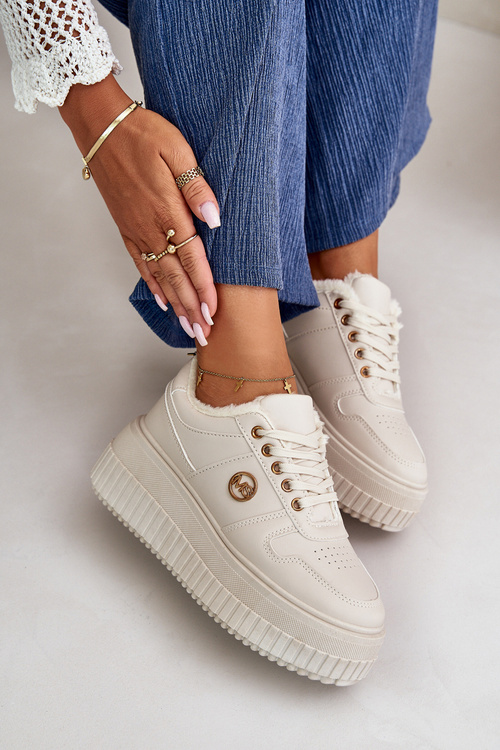 Sneakers Dámske Športové Topánky Zateplené Na Masívnej Podrážke Béžové Verissha