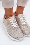Semišové perforované tenisky na platforme zlaté LR51-927