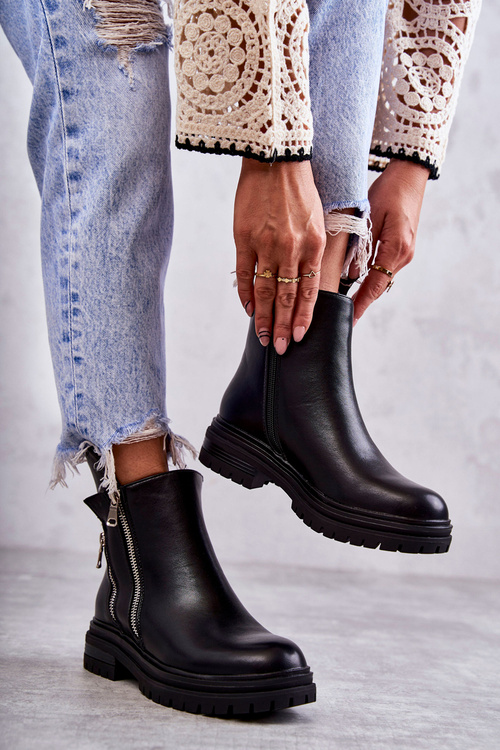 Dámské kožené kozačky na zip Černá Navarra