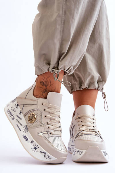 Dámske kožené tenisky na masívnej platforme Beige Asturia