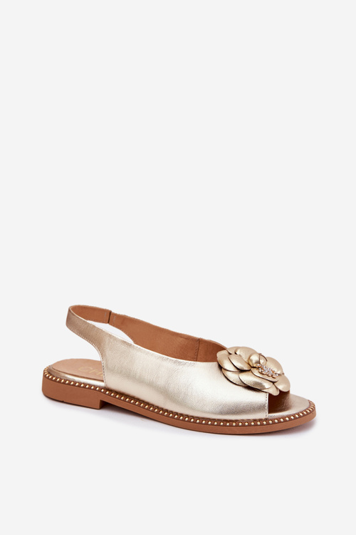 Kožené Ploché Sandále S Ozdobou CheBello 4642 Zlaté