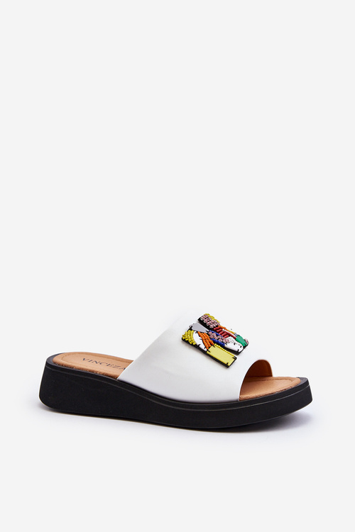 Dámska kožená platforma Flip -flops s dekoráciou béžová monroe