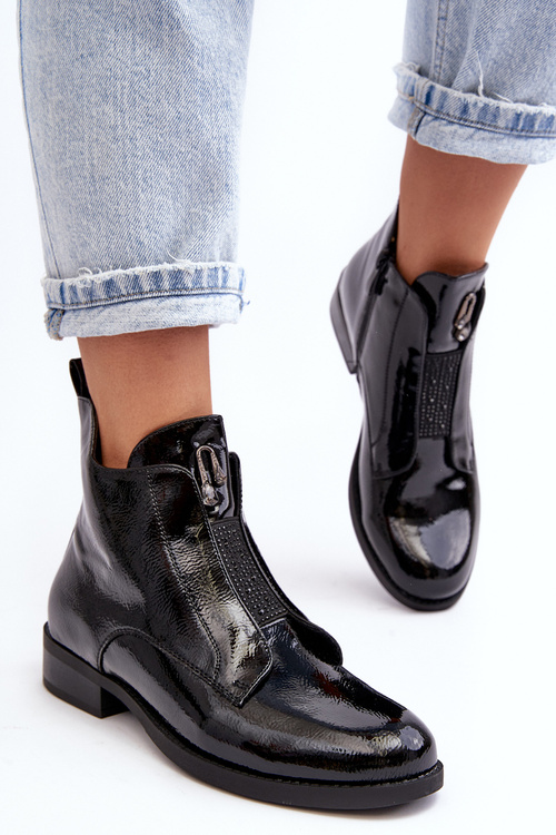 Lakované dámské boty na plochém podpatku s izolací černé SBarski HY75-120 černé