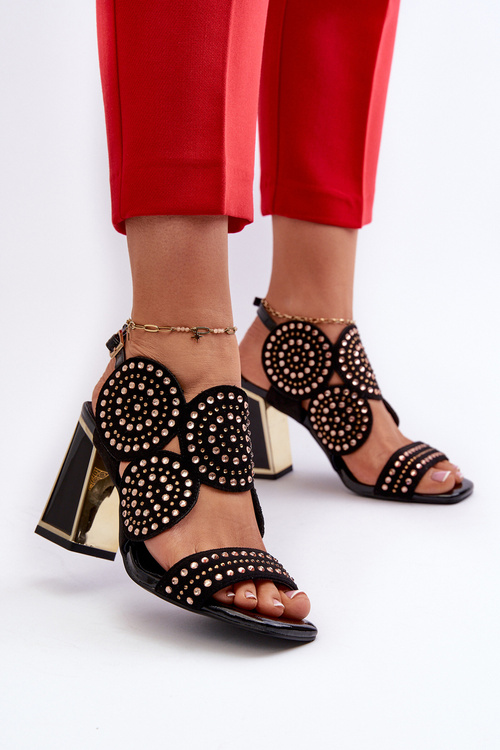 Ozdobené sandály na podpatku D&A CR026 Černé