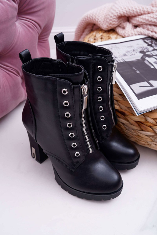 Dámské Kotníkové Boty Na Podpatku S Ozdobným Zipem Černé Imagine