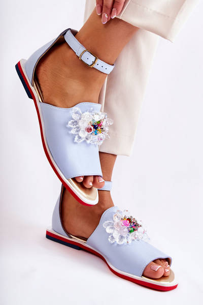 Dámske kožené sandále s ornamentom Blue Nevassa