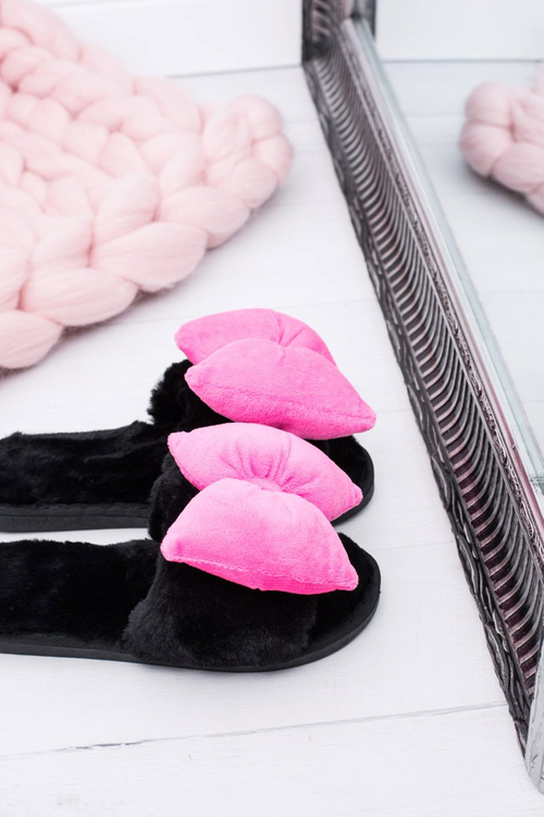 Černé Dámské nazouváky Lu Boo Velké růžové luky Floppy