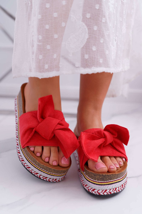 Ženské žabky na plošine s luku červenou chantal