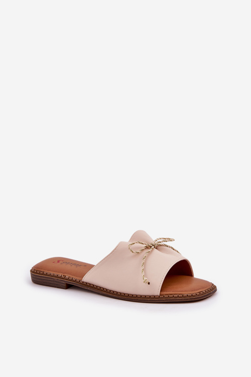 Ploché Sandále S Dekoratívnou Mašľou Béžové Deonelis