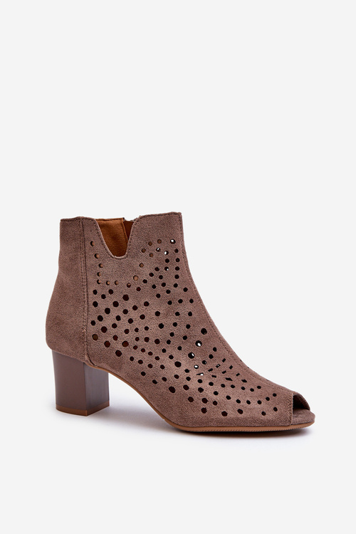 Dámske Čižmy Z Ekologického Semiša Na Podpätku S Otvorenými Prstami Hnedé Halania