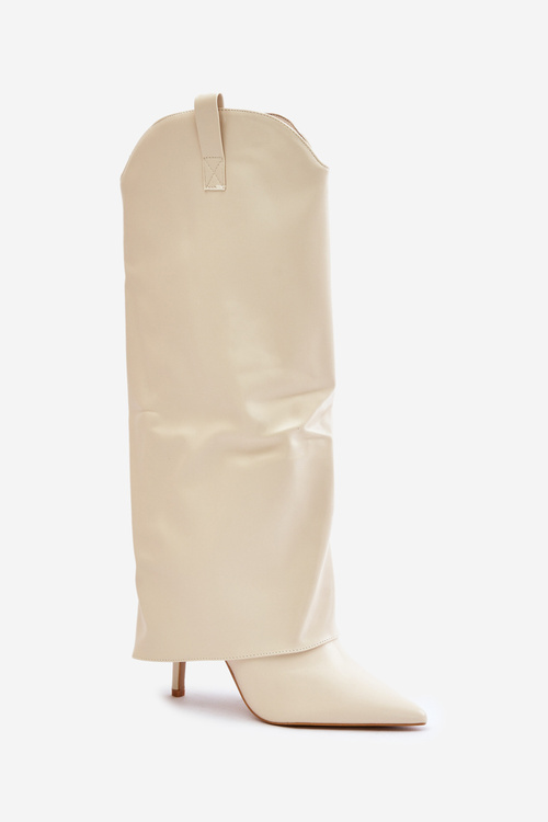 Kozačky Na Podpatku S Otočeným Svrškem Světle Béžové Bellinna