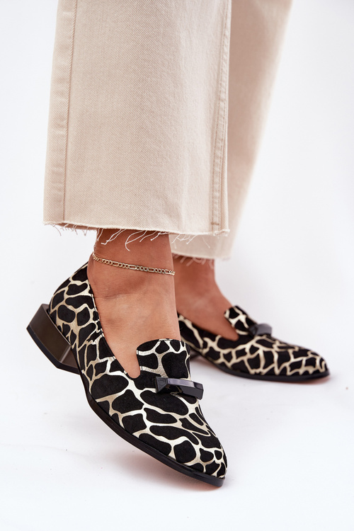 Semišové Polobotky Mokasíny Dámské S Ozdobou D&A LZ51-505 Černo-Zlaté