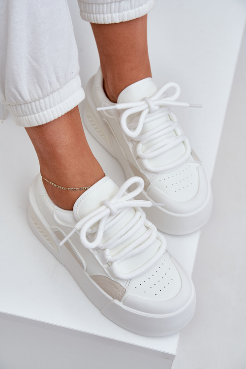 Dámské tenisky s tlustými šňůrkami na platformě bílé Laloma