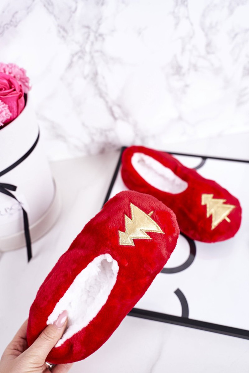 Dětské Vánoční Pantofle Vánoční Stromeček Červené Let It Snow