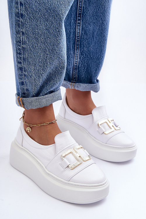 Dámske kožené topánky na platforme Białe Lewski 3398/2