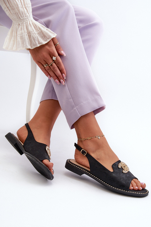 Dámske sandále s ozdobou S.Barski KV27-049 Čierne