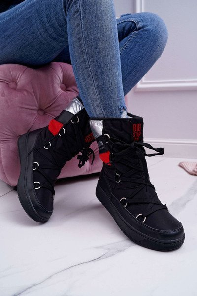 Dámske snehové topánky izolované s veľkou hviezdou Black EE274656 kožušina