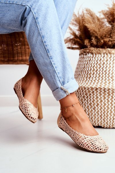 Lu Boo Dámské Baleríny Béžové Prolamované Pletené Carry