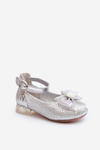 Dětské balerínky s mašlí stříbrné Nanthea