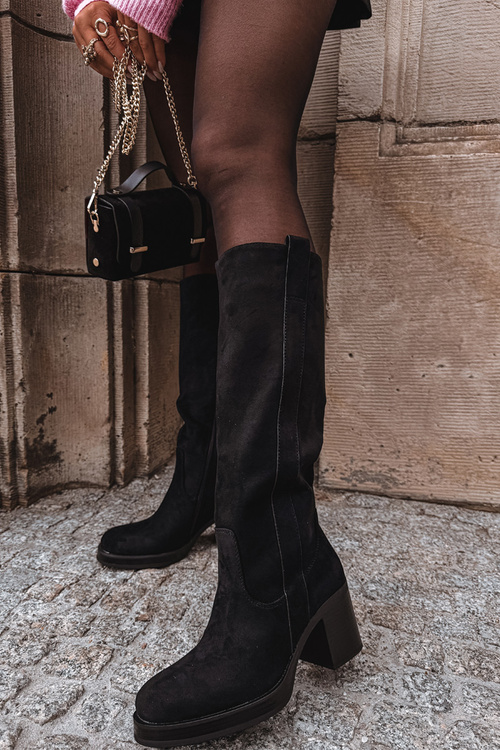 Dámske zateplené čižmy na masívnom podpätku čierne Sanelle